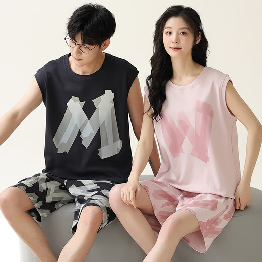 Fuxinkang couple pajamas pure cotton shorts for summer men and women sweet and cute cartoon large size can be worn outside home clothing suit AM-739 XL - men [height 170-175-weight 120-140]