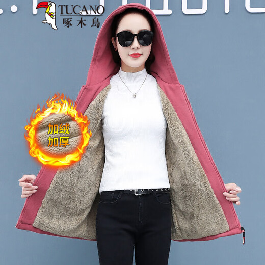 Woodpecker Marke plus Samtpulloverjacke für Frauen mit mittlerer Länge im Herbst und Winter 2025 Winter neuer Frauen im mittleren Alter für 40 Jahre alte JY9926 Hellblau mit mittlerer Länge (verdickt) plus Samt M für 80-95jin [Jin gleich 0,5 kg]