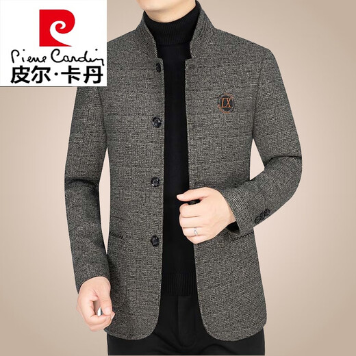 皮尔卡丹（pierre cardin）春秋季羊毛呢外套男新款男装商务休闲立领中年男士夹克爸爸装 藏青色 170/M(90-110斤)