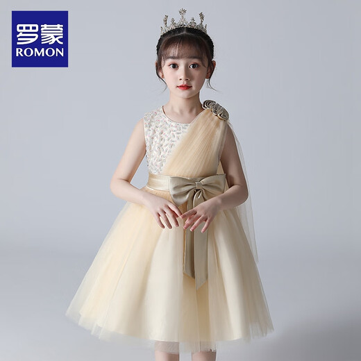 
Romon children's princess dress high-end evening dress little girl host piano performance costume short champagne color 130