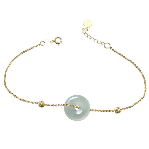 Caizhi 18k gold ice jade A goods safety buckle bracelet rose gold women's fine color gold beads hand ornaments gold inlaid jade gift simple gold beads style