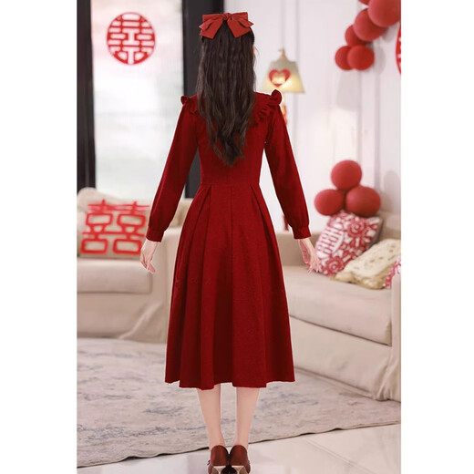 Pierre Cardin Autumn and Winter New Return Engagement Dress Dress Slimming Burgundy Bridal Toast Wear Can Be Weared at Daily Burgundy L Recommended 100-120 Jin Jin equals 0.5 kg