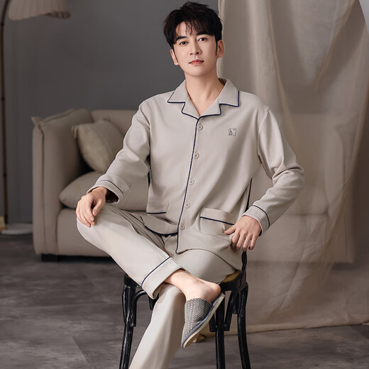 
Catman (MiiOW) men's German velvet pajamas men's autumn and winter thickened heating and warm cardigan long-sleeved casual home clothes set 26M9194 L