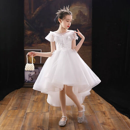 Ken Tiger Girl Princess Vestido Ropa de rendimiento de la boda Drense Vestido de noche Cumpleaños para niños Vestido de hadas Piano Ropa de rendimiento White + Crown 150