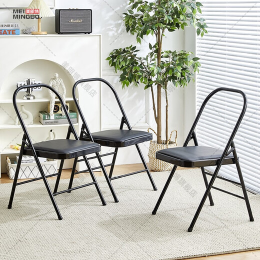 Meimbo yoga chair Yoga Iyengar assistive Pilates chair PU surface special folding yoga stool rear double beam black cloth surface with waist support 1.5 tube wall special c