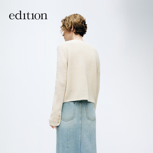 edition knitted cardigan for women spring new style gentle and delicate small fragrance style crochet hollow blouse jacket rice apricot color M