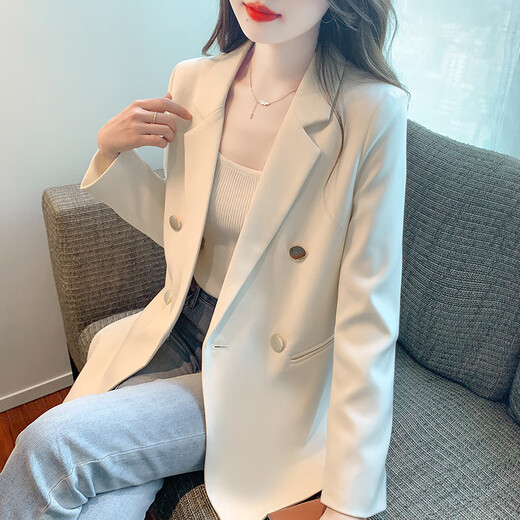 Miao Yijia blazer women's autumn suit jacket casual commuting small suit new temperament versatile jacket top for women temperament versatile suit jacket off-white M (reference 95-105Jin Jin is equal to 0.5 kg)