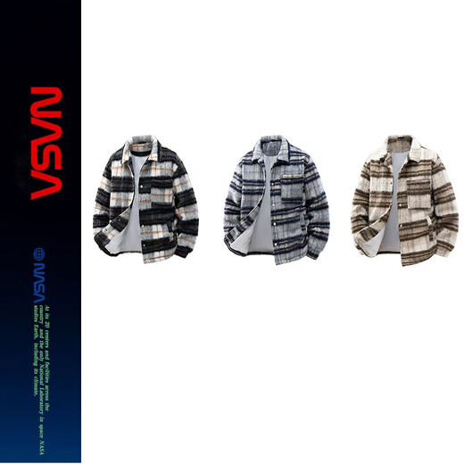 NASA wie offizielle karierte gestreifte Wolljacke für Männer im Herbst und Winter American Retro Casual High-End Woll Männerjacke Khaki M (Empfohlen 90-105Jin [Jin ist gleich 0,5 kg])