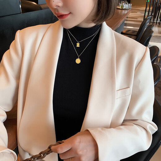 Fat Donglai's same style double-layer K gold necklace 18 yellow Au750 color gold stacked niche Valentine's Day 18k rose gold-Roman numeral 2 necklace gift box certificate