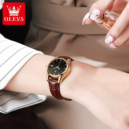 Olevs 520 Valentinstag Geschenk Top Ten Marken Frauen Uhr Mechanische Uhr Vollautomatisch High -End -Temperament Frauen Uhr 6629 verbesserte Version - Brown Leder Black Face Frauen [lebenslange Garantie]