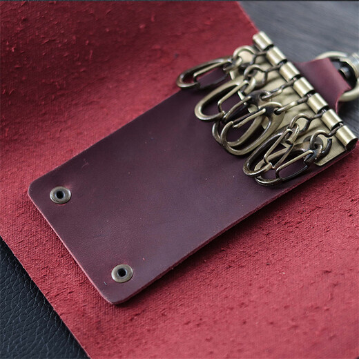 Patriot Cattle (Aiguoniu) Echtes Cowhide Retro verrückter Pferdeleder handgefertigtes Schlüsselbund Home Großkapazität Mode koreanische Version Multifunktions-Autokey-Tasche Wein rot/rot