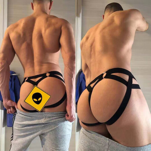 Underwear elastic underwear hollow large size temptation T thong sexy gay men open back straight into the sexy men black XL
