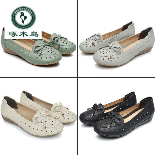 Specht komfortable mittlere und ältere Sandalen Mutterschuhe Sommerweiche Sohle Rindfleisch Sehnen Sohle Frauenschuhe echte Leder hohl flache Sohle Single Schuhe Hohlschuhe 1695 m Weiß 38