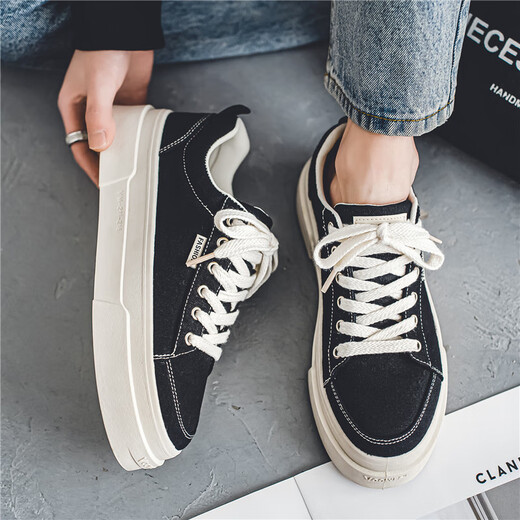 Xiao xueling chores en toile pour hommes 2024 Été Nouveaux chaussures pour hommes à bas niveau Couple de style coréen Chaussures blanches polyvalentes pour hommes chaussures décontractées pour hommes noirs 40 (250 mm)