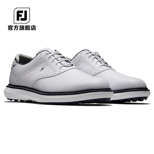 FootJoy golf shoes FJ Men's Traditions Classic Fashionable Spikeless Shoes Lightweight and Cushioned Golf Sports Shoes 57927-White and Blue [Non-spike] Size 43 = US Size 8.5