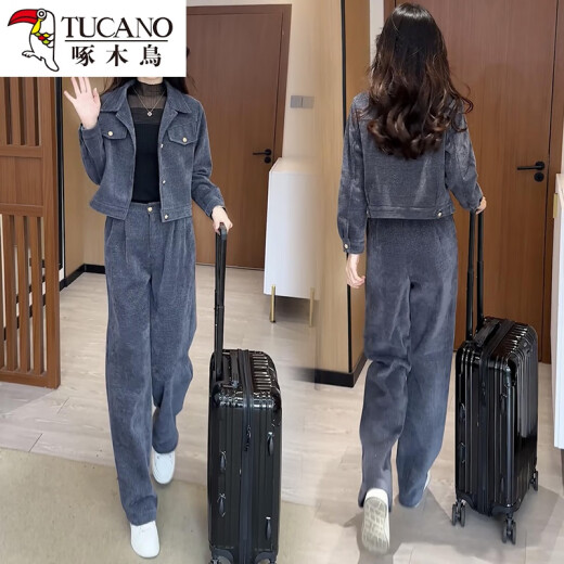 
Woodpecker Fashion Sportswear Set Women's 2025 Spring and Autumn New Internet celebrity style small short jacket wide-leg pants two-piece 6198# Black [Spring and Autumn Style] M [Suggested Jin[Jin equals 0.5 kg]]