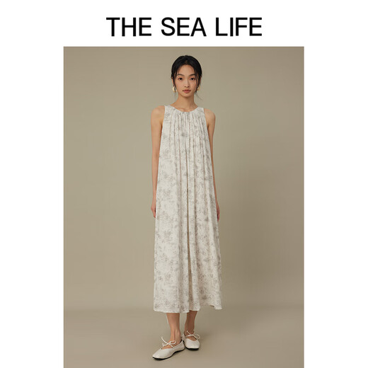 THE SEA LIFE欧海一生 连衣裙24夏秋新品素雅文艺感减龄气质印花连衣裙B12107 白桦色 M