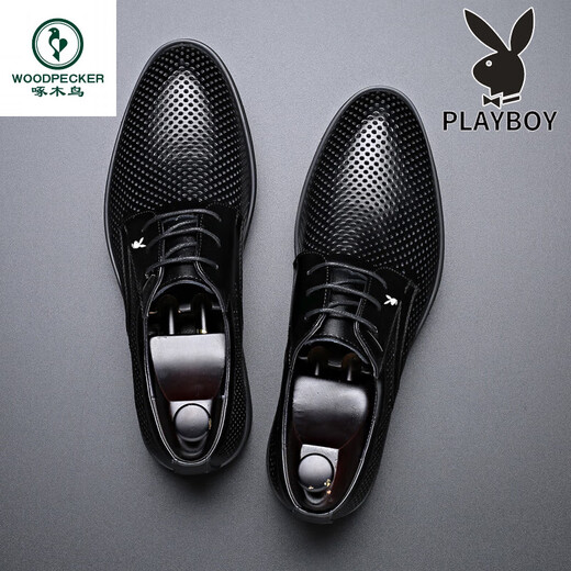 Spechtsandalen Lederschuhe Sommer hohl Lederschuhe Herren atmungsaktive Innere erhöhte formelle Lederschuhe Herrengeschäft Casual Hole Schuhe Schwarz 9928 Sommer Hollow Flat Ferse Style 37