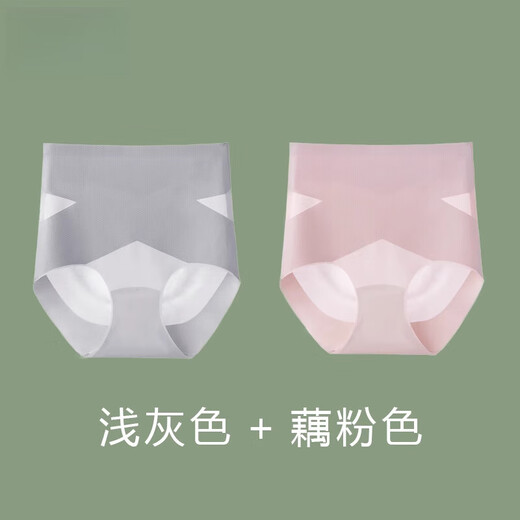 Adore Autumn and Summer Tummy Control Panties Women's High Waist Strong Tummy Tightening Ice Silk Seamless Large Size Thin Hip Lift Waist Shaping Pants Light Gray + Lotus Pink 2 Pairs L 105-125Jin Jin is equal to 0.5kg