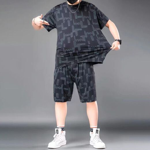 
Liyuantian new product short-sleeved T-shirt for summer men plus fat plus size ice silk shirt fat man trendy ice-sleeved half-sleeved fat man quick dry black suit 829 M average size