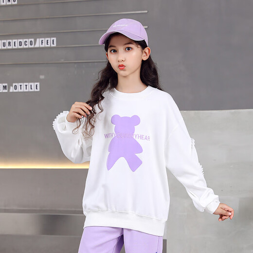 优优1点（Yoyo one）女童时髦洋气套装春秋装2025新款春秋儿童休闲运动衣服大女孩卫衣 4882白+13049紫色 150cm