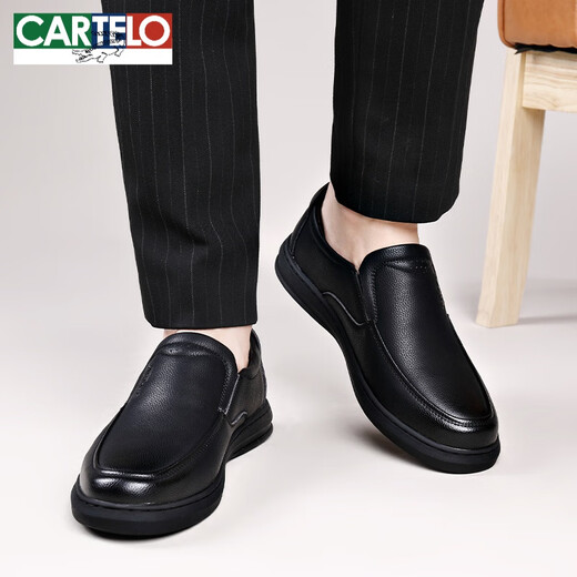 Cartelo Autumn New Cowhide Business Leather Zapatos de cuero de mediana edad para papá de mediana edad de cuero Alegable Tablero informal FL6627 Negro Lace-Up 38 Tamaño estándar de cuero Tamaño