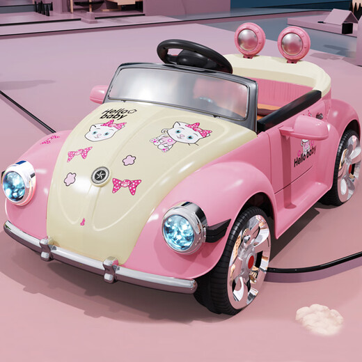 Bebeiya children's electric car four-wheeled princess car girl's toy car can sit on Internet celebrity swing baby can remote control car pink dual-drive leather seat + remote control + early education story