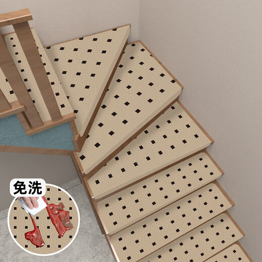 Little Brown Bear Stair Step Mat Self-adhesive Stair Mat Non-slip Household Floor Mat Step Sticker Rotating Stair Foot Mat Silicone Mat Showing Pattern - Camel+Black Self-adhesive Bottom 55*55+4.5cm Side Fold