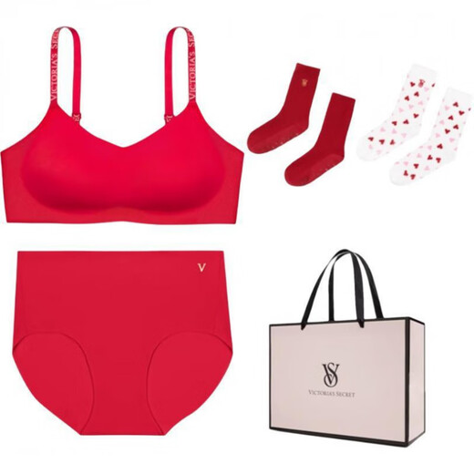 维多利亚的秘密（Victoria's Secret）耀你红反重力红品礼盒舒适反重力文胸三角内裤爱心满印袜子内衣裤 套装(红色) XS M+M(75C/75D/80A/80B)