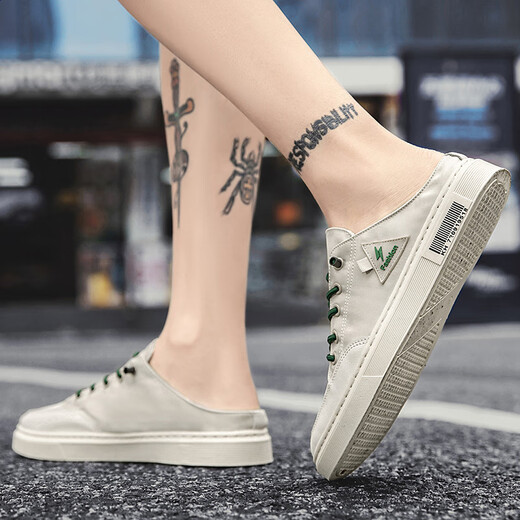 Chaussais de toile Changxiang Huili pour hommes en été mince respirable décontracté sans talon à moitié tireurs paresseux avec un pied de tissu sportif polyvalent chaussures tendance mi vert 39 code sportif standard