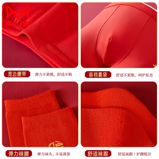 Catman Children's Suit Lucky Big Red Boys' Pure Cotton Underwear for Big Children's Animal Year Red Socks Underwear Gift Box