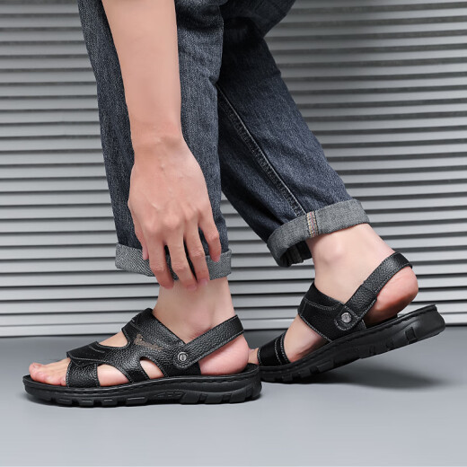 Sandalias guerreras zapatos para hombres zapatos de playa al aire libre sandalias deportivas de dos listones resistentes a la ropa WSL (WZ) -1390 Negro 41