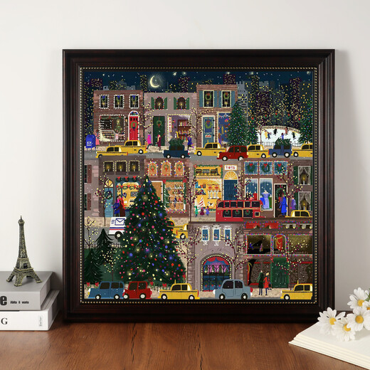 500-piece Christmas winter lights puzzle 50.8*50.8 cm galison picture frame custom square photo frame European retro coffee color (puzzle full floor)