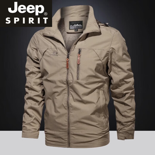 JEEP SPIRIT吉普春秋季休闲运动外套男士大码百搭户外防水冲锋.衣中青年连帽 黑色9928 XL