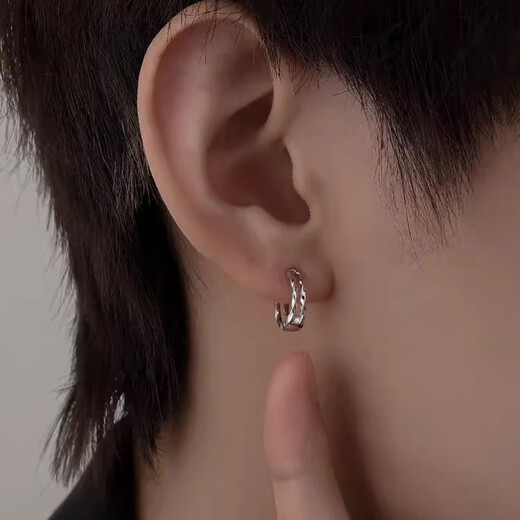 QMXD earrings for men, single, trendy, pierced ears, double Mobius earrings, men's niche, trendy men's earrings, light luxury, high-end earrings, single