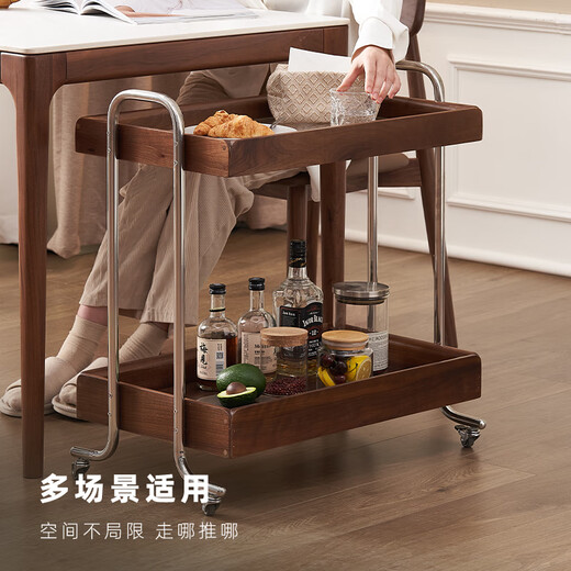 
Original solid wood edge movable retro trolley North American black walnut living room sofa tea table M1181 [Black walnut] trolley 670*380*690mm