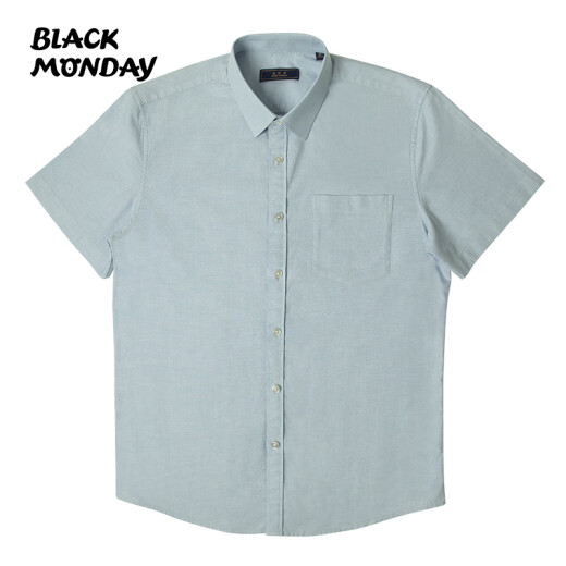 BLACKMONDAY夏季纯棉牛津纺衬衫男短袖全棉男士免烫时尚百搭商务休闲正装衬衣