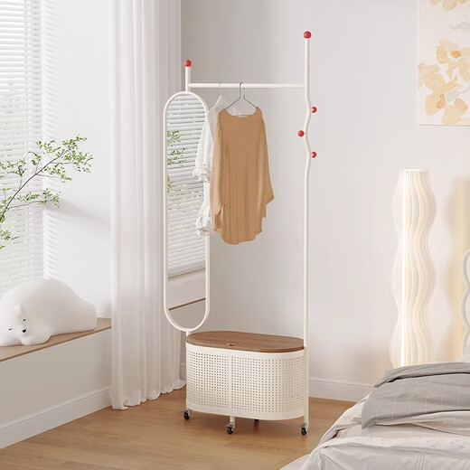 Tangke à la crème à la crème de style sol rotation de miroir à corps plein à corps rack de manteaux intégré à la vinaigrette multifonction ménagère Miroir de manteau Miroir de couche de couche blanche Miroir à corps complet 70 cm + noix