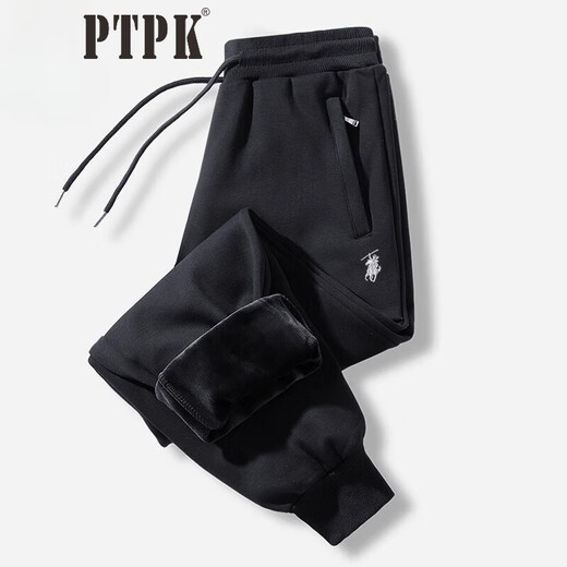 PTPK high-end embroidered Paul casual sports pants for men, loose autumn and winter new style, velvet thickened straight leg leggings sweatpants trendy 02 dark blue leggings (thickened) velvet XL 120-130Jin Jin is equal to 0.5 kg