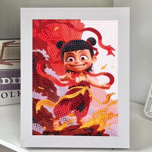He Jiangong Ao Bing Nezha 2025 new peripheral diamond stickers children's handmade DIY material bag brick and stone painting magic kids' sea 7371 [Tools + Wooden Frame + Color Box]