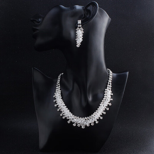 Shijun (SHIJUN) Chinese Valentine's Day Gift European and American Bride Wedding Necklace Earring Set Two-piece Set Fashionable Imitation Crystal Collarbone Chain