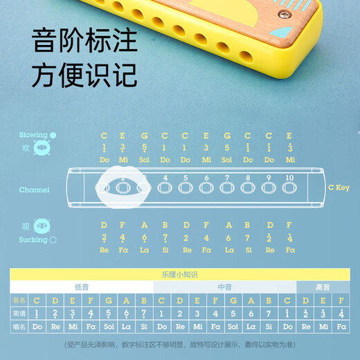 Hape儿童吹奏口琴婴幼儿音乐初学入门宝宝口风琴木质乐器玩具 E8475 睡莲粉