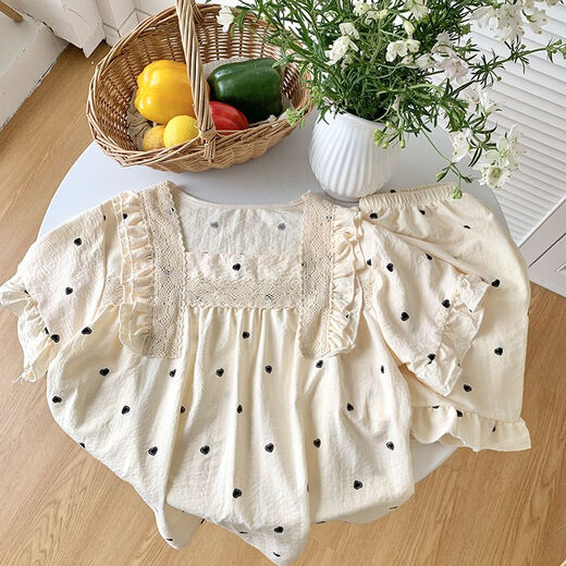 
Meidai summer pajamas for women thin lace short sleeves shorts sweet princess style student home clothing suit 695%23 L Recommended 90-110Jin [Jin equals 0.5 kg]