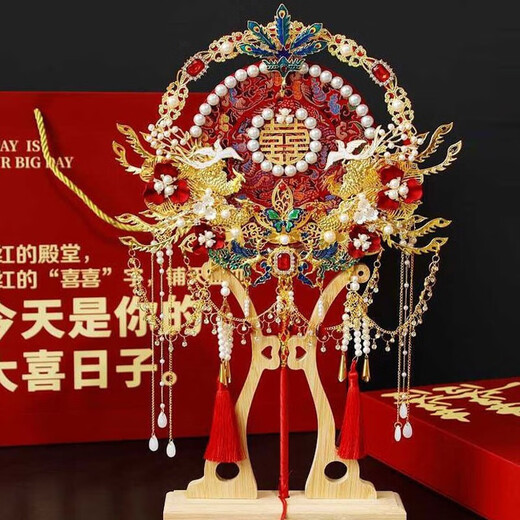 Yinchun Round Fan Braut Hochzeit DIY Materialbeutel handgehaltene Blume Hanfu Hochzeitskleid Hochzeitskleid handgefertigtes Geschenk Chinesisch Stickerei Red Dragon Muster-wissen Sie, ob große Holzlüftermaterialbeutel ein großes Holzlüfter Rack-Rack-Tasche