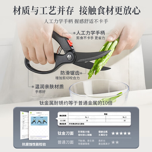 三四钢®德国钢厨房剪刀家用大剪刀厨房不锈钢鸡骨剪剪骨头剪肉杀鱼剪刀 钛黑【德国钢】
