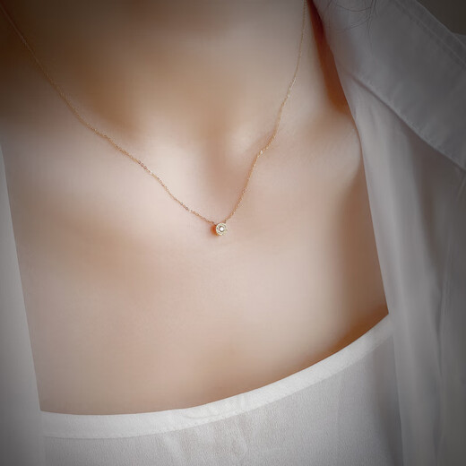 Oyin Korean pure 14K gold necklace for women mini beanie micro inlaid round diamond K gold clavicle chain necklace necklace full length 42cm
