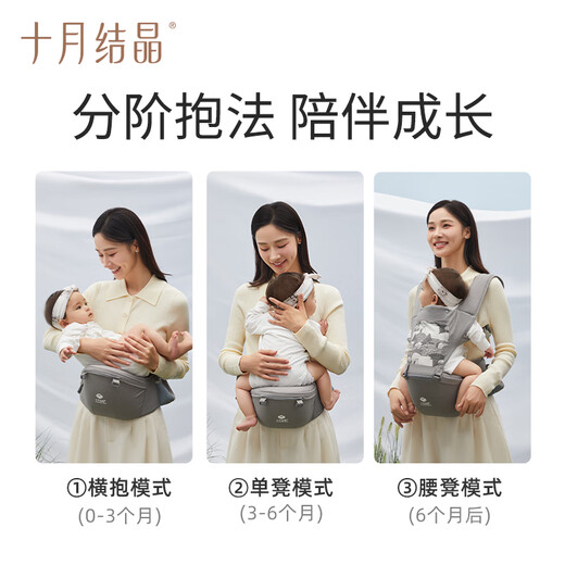 十月结晶腰凳婴儿背带轻便前抱式宝宝外出两用抱抱托坐凳抱娃神器 【豪华款】青鸾灰