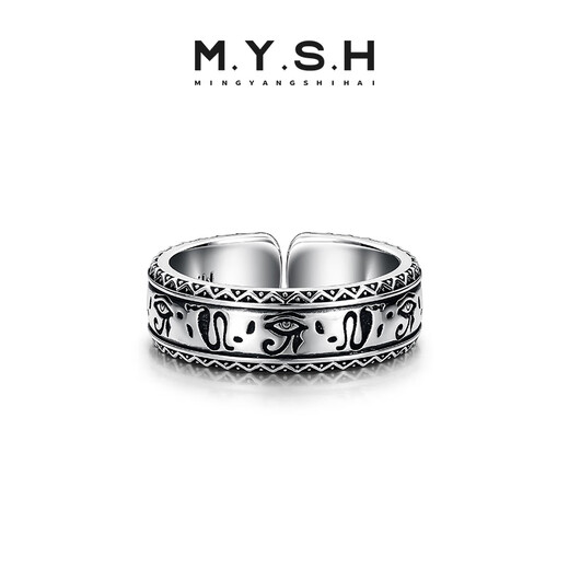 Mingyang Decorative Sea MYSH 925 Silver Horus Eye of God Ring Men's Trendy Retro Versatile Open Ring Original Accessory Eye of God Open Ring (Size Adjustable)