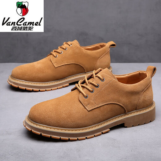 Western Camel (VANCAMEL) Martin shoes men's genuine leather spring and summer men's shoes trendy shoes low top versatile Martin boots casual fur shoes British work shoes brown 41