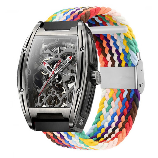 Pupan is suitable for Mark Huafei hollow mechanical watch strap for men's elastic nylon braided women's strap for men FW-6180 buckle nylon [dark] suitable for Mark Huafei watch strap [tools]